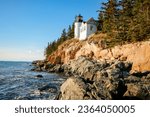 An autumn view of the Bass Harbor Head Lighthouse in Acadia National Park in Bar Harbor, Maine.