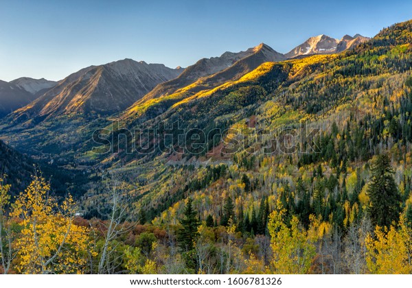 Autumn vIew of\
Chair Mountain, The Raggeds and the Crystal River valley from\
McClure Pass near Marble,\
Colorado.