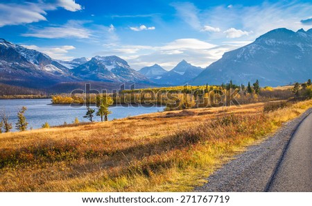 autumn view of Going to the Sun Road in Glacier National Park, Montana, United States