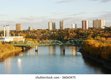 Autumn View Of The North Saskatchewan River Valley In Edmonton Downtown, Alberta, Canada