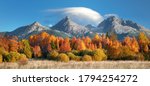 Autumn view on High Tatras mountains national park in Slovakia
