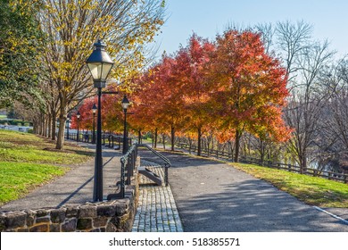 An Autumn view of Park Avenue in historic Smithtown in Burlington County New Jersey.