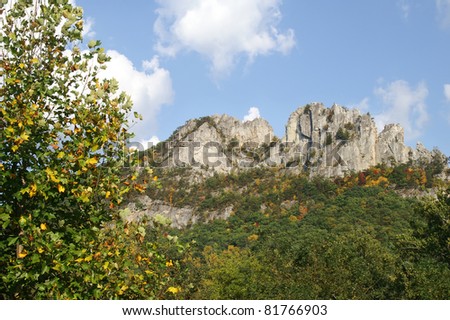 Autumn View of Seneca Rocks, West Virginia Horizontal With Copy Space