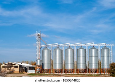 Autumn view of silos. Silos can be used to store crops, silage or raw materials of commercial value (coal, cement, carbon black, sawdust). - Shutterstock ID 1850244820