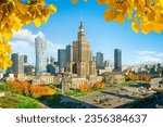 Autumn in Warsaw, top view of the Palace of Culture in Poland