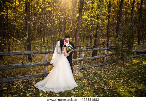 Autumn Wedding Happy Couple Young Bride Stock Photo Edit Now