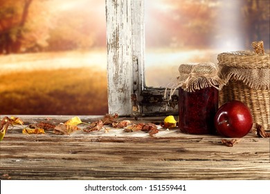 Autumn Window And Apple 