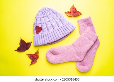 Autumn And Winter Warm Wool Cap And Cashmere Socks Clothing Background