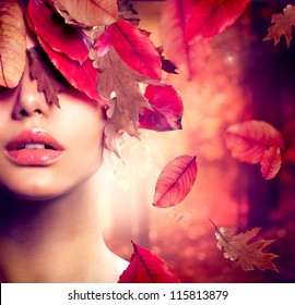 Autumn Woman Fashion Portrait. Fall. Beautiful Girl. Fashion Art