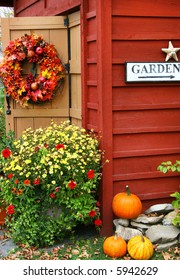 Autumn Wreath On Barn Door