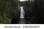Autumnal landscape of Homla river near Hommelvik, middle Norway. Area of Storfossen waterfall. Bird point of view - Aerial Shot