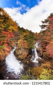 Autumnal leaves and Ryuzu Falls - Fall of Japan - Shutterstock ID 1215417802