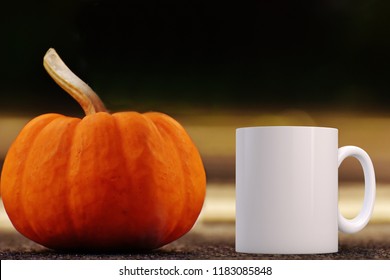 Autumn/Fall mug mock-up. White blank coffee mug to add custom design or quote. Perfect for businesses selling mugs, just overlay your quote or design on to the image. - Shutterstock ID 1183085848