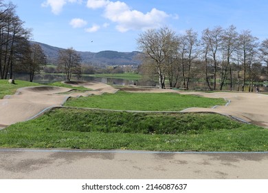 Autun, France - 04 10 2022 : Mountain Bike, BMX, BMX, Roller, Skate And Scooter Track, Town Of Autun, Department Of Saône Et Loire, France