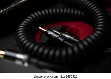 Aux Cables For Muscial Equipment. Connect Headphones With High Fidelity Cable. Curated Collection Of Royalty Free Music Images And Photos For Poster Design Template