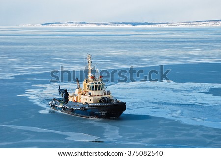 Auxiliary ship in the Aniva bay, Sakhalin, Russia