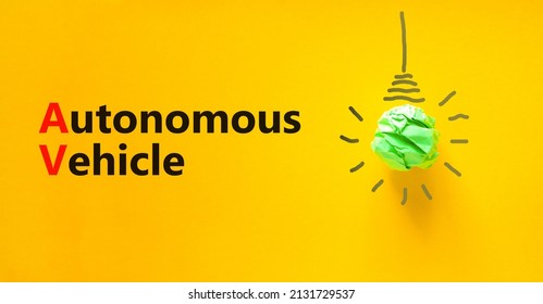 AV autonomous vehicle symbol. Concept words AV autonomous vehicle. Green light bulb icon. Beautiful yellow background. Business technology AV autonomous vehicle concept. Copy space. - Powered by Shutterstock