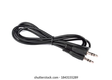 An AV cable 3.5mm stereo jacks audio cable on white background. 