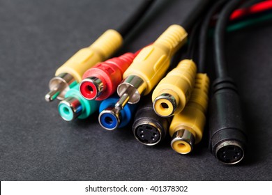 AV TV RCA Composite Audio Video Cables On Black Background