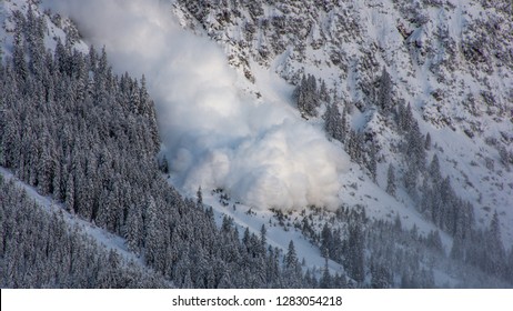 Avalanche in Austria. Chaos because of heavy snow falls. - Shutterstock ID 1283054218