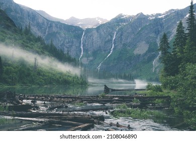 Avalanche Lake In Glacier National Park On An Overcast Summer Day