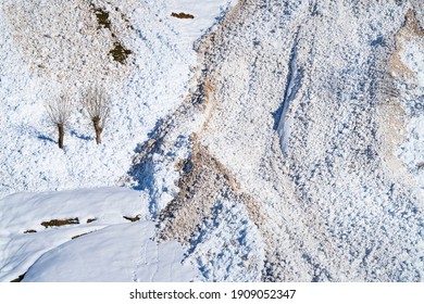 Avalanche in winter in Miera valley within the Pasiegos valleys of Cantabria Autonomous Community of Spain, Europe
