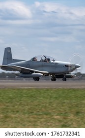 Avalon, Australia - February 25, 2015: Royal Australian Air Force (RAAF) Pilatus PC-9A Forward Air Control (FAC) Aircraft A23-020 From 4 Squadron Based At RAAF Williamtown.