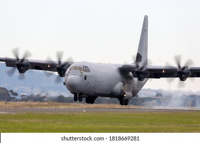 Avalon, Australia - February 27, 2015: Royal Australian Air Force Lockheed Martin C-130J Hercules military cargo aircraft.