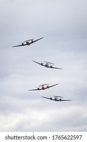 Avalon, Australia - February 28, 2015: Royal Australian Air Force (RAAF) Beechcraft King Air 350 Aircraft Flying In Formation.