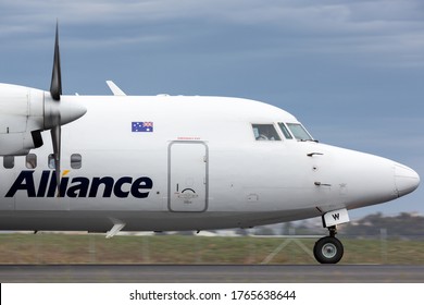 Avalon, Australia - February 28, 2015: Alliance Airlines Fokker 50 Regional Airliner Aircraft Taxiing At Avalon Airport.