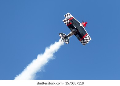 Avalon, Australia - March 2, 2013: Skip Stewart flying his highly modified Pitts S-2S biplane Prometheus 