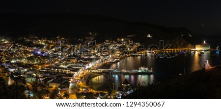 Avalon, harbor city of Catalina Island seen at night in winter.