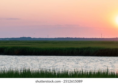 Avalon, New Jersey - Golden Hour Sunset over the Cape May National Wildlife Refuge - Powered by Shutterstock