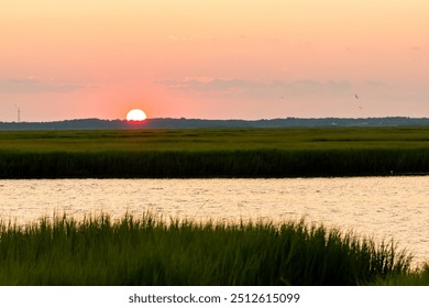 Avalon, New Jersey - Golden Hour Sunset over the Cape May National Wildlife Refuge - Powered by Shutterstock