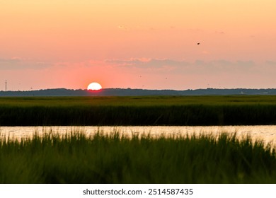 Avalon, New Jersey - Golden Hour Sunset over the Cape May National Wildlife Refuge - Powered by Shutterstock