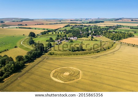 Avebury Village with neolithic Stone Circle and crop circles, Wiltshire, England