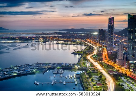 Avenida Balboa at Dusk in Panama City, Panama