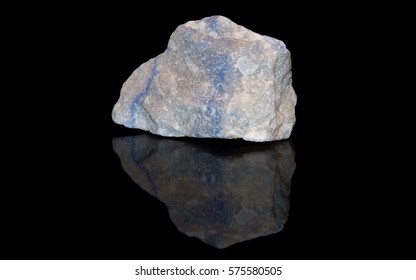 Aventurine blue  raw mineral stones with reflection on black background
