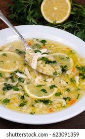 Avgolemono, Greek   Chicken Soup With Egg-lemon Sauce, Orzo And Fresh Parsley Leaves