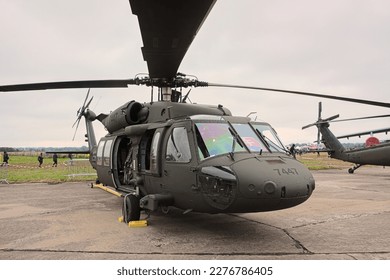 Aviation military equipment. Helicopters and fighters in action.