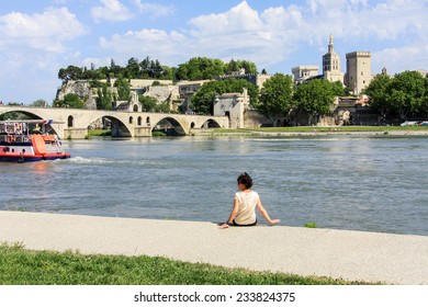 Avignon, Cityscape With River Rhone