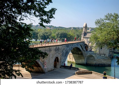 Avignon, France - September 2012: The Bridge (Pont Saint-Bénézet) At Avignon On The River Rhone