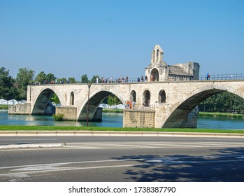 Avignon, France - September 2012: The Bridge (Pont Saint-Bénézet) At Avignon On The River Rhone