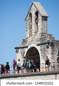 Avignon/France - August 10 2016: Saint Nicholas Chapel At The Pont Saint-Bénézet. The Pont Saint-Bénézet, Also Known As The Pont D'Avignon, Is A Famous Medieval Bridge In The Town Of Avignon.