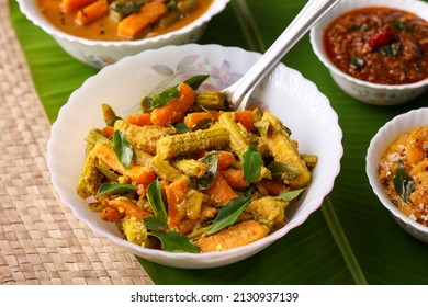 Aviyal mixed vegetable curry with grated coconut Kerala, Tamil Nadu in South India Sri Lanka. Indian vegetarian curry festival food Onam Sadhya, Vishu , Pongal