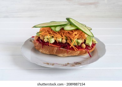 Avocado Chickpea Salad Sandwich On White Background.