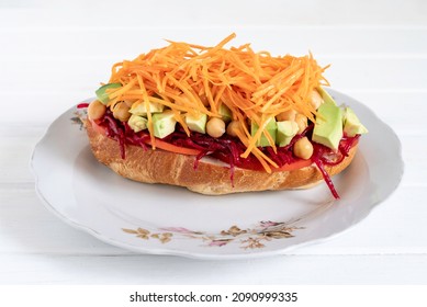 Avocado Chickpea Salad Sandwich On White Background.