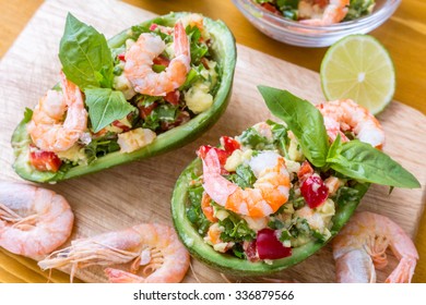 Avocado Cups Stuffed With Tasty Mexican Prawn And Avocado Salad