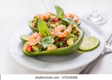 Avocado Cups Stuffed With Tasty Mexican Prawn And Avocado Salad