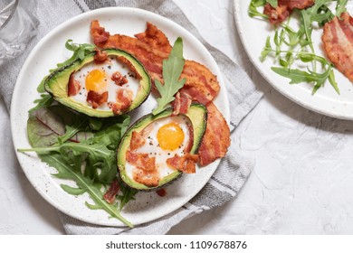 Avocado Egg Boats With Bacon. Low Carb High Fat Breakfast